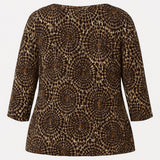 Ruby Rd. 3X Beaded Neckline Abstract Print Top Brown Black White - Style Plus Consignment Boutique