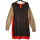 Eliza J 3X Colorblock Knit Dress – Black, Camel & Red with Gold Zipper