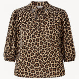 By Design Leopard Print Bow Tie Blouse 3X – Ruched Sleeves, Chic Pullover Style - Style Plus Consignment Boutique
