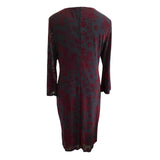 HAANI 1X Wine Flocked Velvet Floral Print Bell Sleeve Hem
