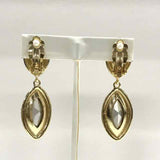 Gold Tone Clip-On Earrings with Green Aurora Borealis Crystal Stones