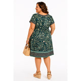 London Style Paisley Shift Dress 24W Boho Teal Black Plus