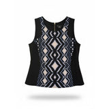 Lane Bryant Neoprene Top Navy Tie Dye Black Zip Back 1X - Style Plus Consignment Boutique