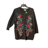 CJ Banks 1X Black Button-Front Sweater with Multicolor Embroidery