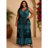 NY Collection Woman 2X Boho Maxi Dress Blue Medallion Print - Style Plus Consignment Boutique