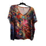 Boutique Abstract Peacock Art Top Plus Size Boho Floral Tunic Blouse 2X