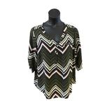 Unique Spectrum 3X High-Low Chevron Blouse with Faux Zipper Pocket