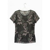 Lane Bryant Sheer Floral Mesh Blouse Top 18/20 Black Pink Romantic Chic