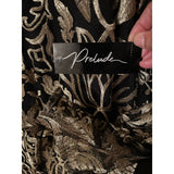 Prelude Black & Gold Metallic Embroidered Top with Bell Sleeves – Size Large