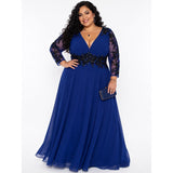 HEBEOS Cobalt Blue & Black Lace Crystal Formal Gown – Fits 18/20