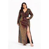 Plus Size Multicolor Sequin V-Neck Long Sleeve Maxi Dress – 4X (20/22) - Style Plus Consignment Boutique