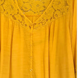 Plus Size Mustard Yellow Lace Trim Tie Front Blouse Boho Boutique Top 2X