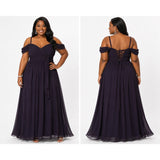 Size 16W Dark Navy Chiffon Formal Gown with Corset Back