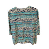 Maggie Barnes Turquoise & Gold Foil Aztec Print Top | Size 2X