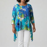 Ruby Road 1X Blue Green Sharkbite Tunic Top Stretch Rayon - Style Plus Consignment Boutique
