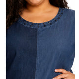 Ashley Stewart Plus Size 14/16 Denim Dress Studded Neck Pockets Blue Cotton Blend