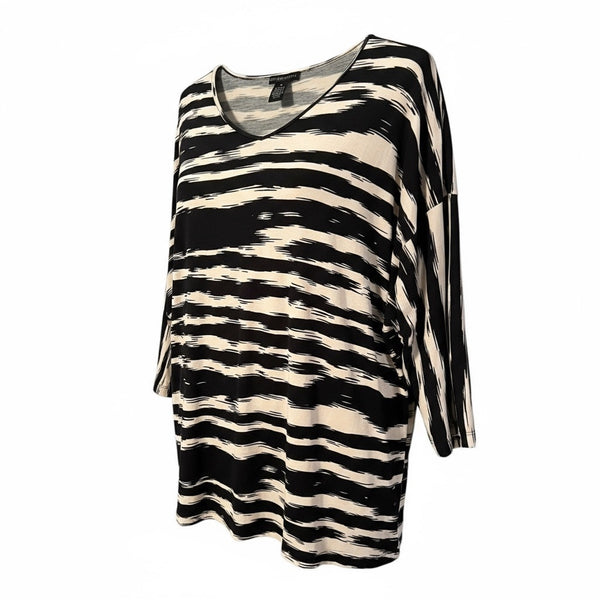 Design History Black & Ivory Abstract Stripe Plus Size Tunic Top 2X