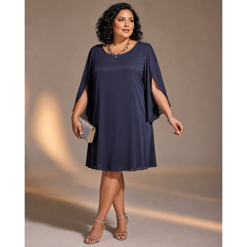 Dressbarn Navy Chiffon Tulip Sleeve Cocktail Dress Size 18