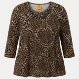 Ruby Rd. 3X Beaded Neckline Abstract Print Top Brown Black White - Style Plus Consignment Boutique