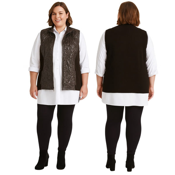 Chico’s Size 3 (14-16) Quilted Scroll Puffer Front & Knit Back Vest NWT