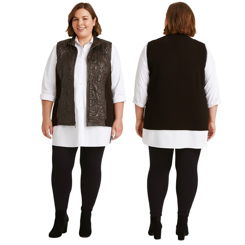 Chico’s Size 3 (14-16) Quilted Scroll Puffer Front & Knit Back Vest NWT
