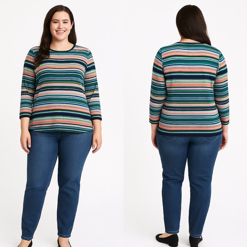 Talbots Woman 3X Petite 100% Cotton Multicolor Stripe Knit Top Casual Chic