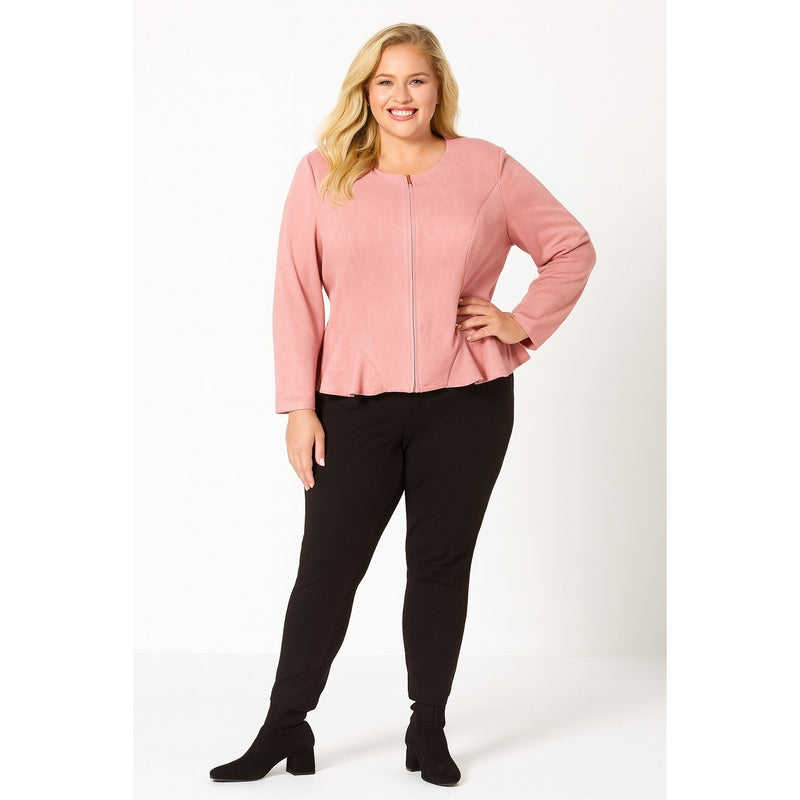 Lane Bryant Ultra Suede Peplum Jacket 24W Pink Zip Front