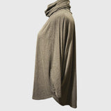 3X Cut Loose Black High Turtleneck Dolman Sleeve Top | Curved Hem | Lagenlook