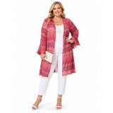 Jules by Jen 1X Chevron Print Kimono Duster Cardigan Pink Orange Boho Open Front Plus Size