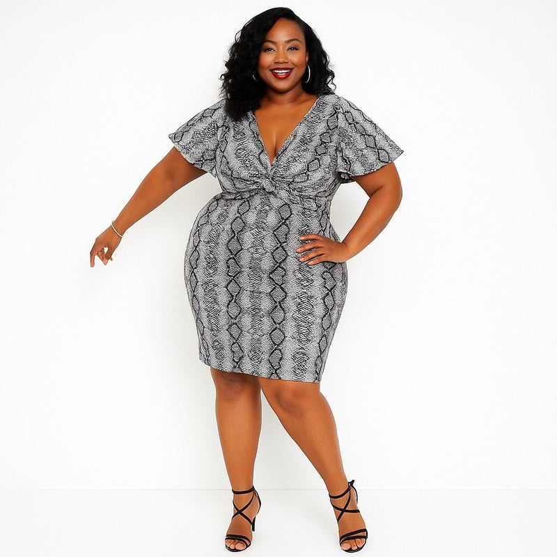 Symphony 3X Reptile Print Knot-Front Bodycon Dress