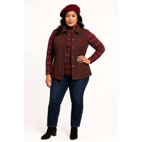 Salon Z Real Clothes Quilted Corduroy Vest Brown Size 16