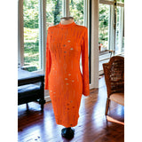 Vibrant Orange Bodycon Midi Dress with Geometric Cutouts - Size L - Style Plus Consignment Boutique