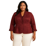 Nygard Ultra Suede Ruffle Jacket 20W – Wine, Princess Seams, Chic Fit