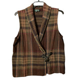 Lauren for Ralph Lauren Brown Plaid Cotton Vest 2X Toggle Button