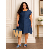 Ashley Stewart Plus Size 14/16 Denim Dress Studded Neck Pockets Blue Cotton Blend
