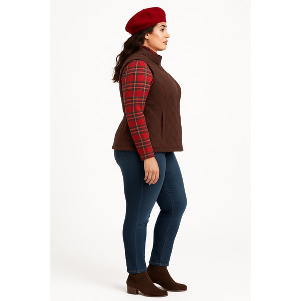 Salon Z Real Clothes Quilted Corduroy Vest Brown Size 16