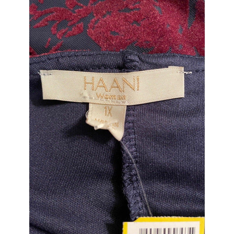 HAANI Wine Flocked Velvet Floral Print Bell Sleeve Hem