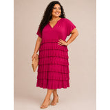Colleen Lopez 2X Fuchsia Tiered Ruffle Midi Dress Stretch Plus Size