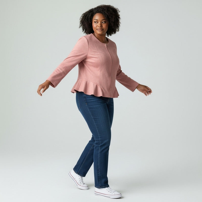 Lane Bryant Ultra Suede Peplum Jacket 24W Pink Zip Front