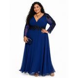 HEBEOS Cobalt Blue & Black Lace Crystal Formal Gown – Fits 18/20