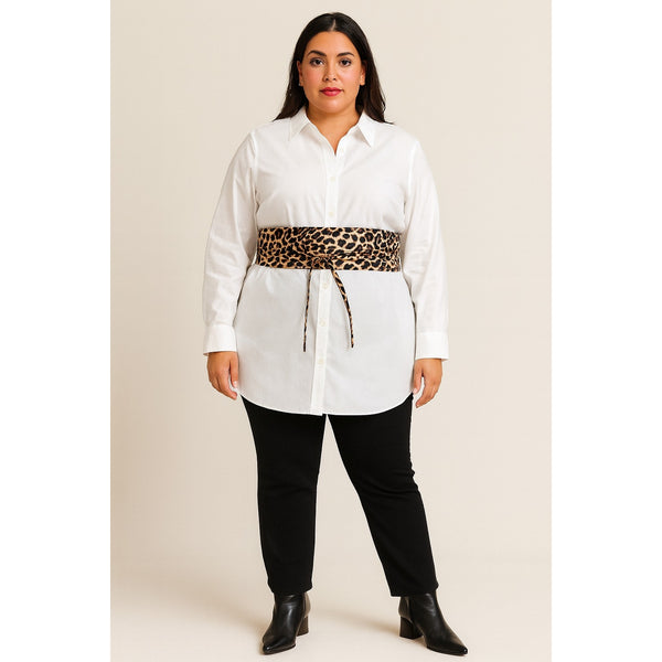 Leopard Print Faux Leather Obi Belt – Adjustable Wrap Style Waist Cincher