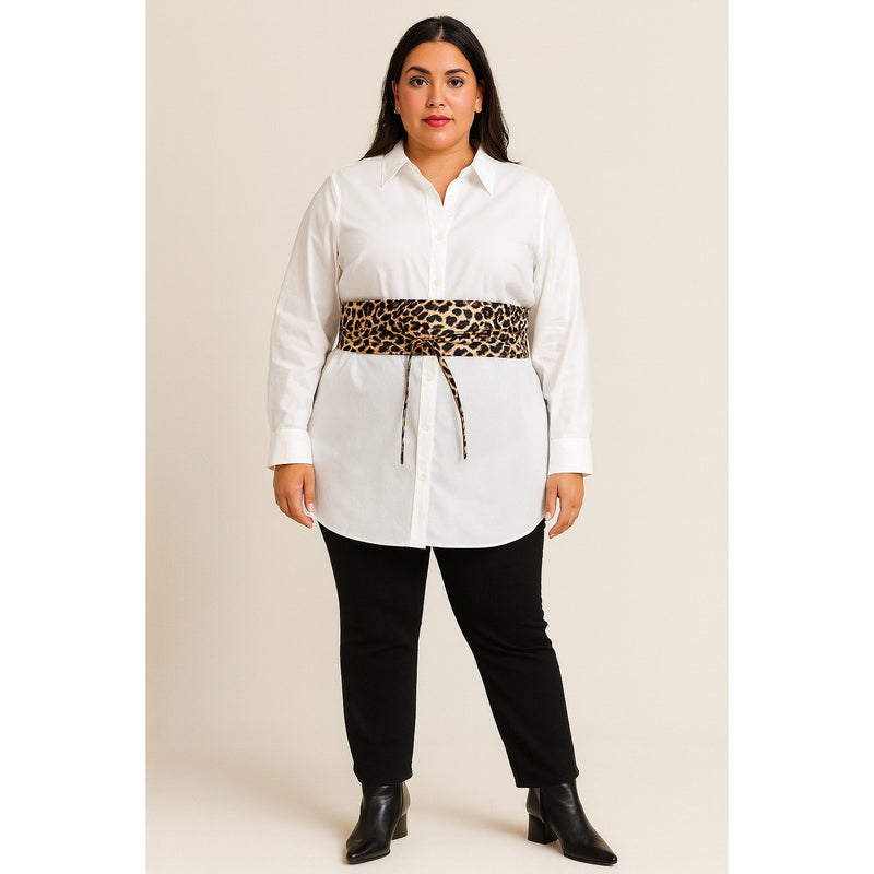 Leopard Print Faux Leather Obi Belt – Adjustable Wrap Style Waist Cincher