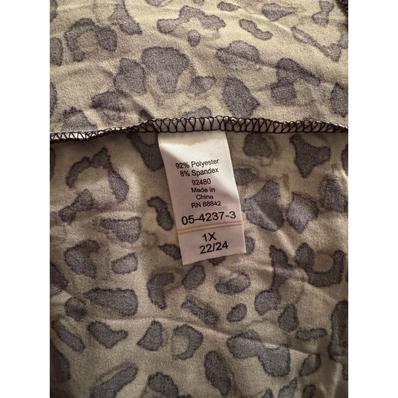 Ellos 1X (22–24) Leopard Print A-Line Knit Dress – Soft Stretch with ¾ Sleeves