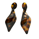 Frosted Tortoise Lucite Drop Earrings – 4” Statement Pierced Dangles