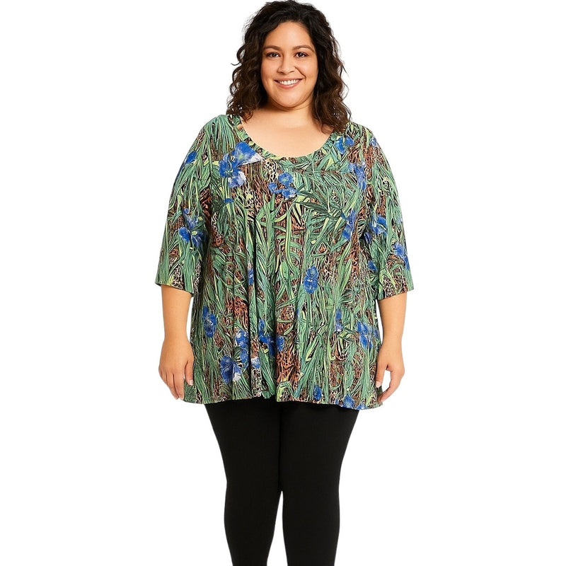 Attitudes by Renee 4X Tropical Print Tunic Top with Pockets