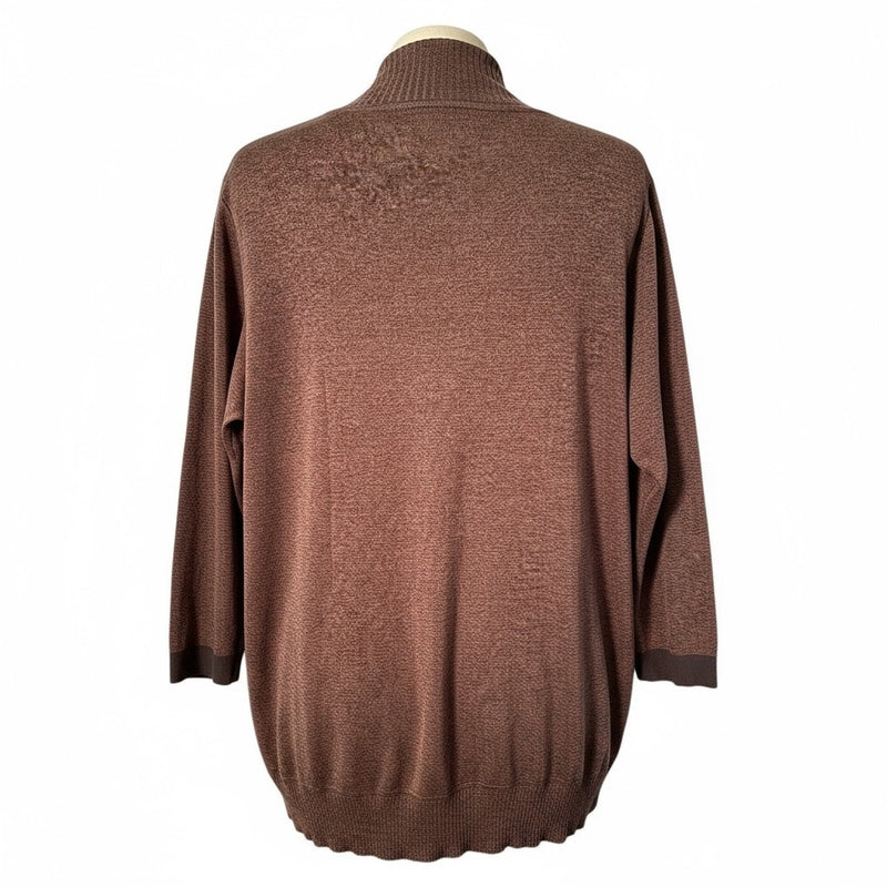 Misook Chocolate Brown Tunic Cardigan with Black Trim – Size 3X