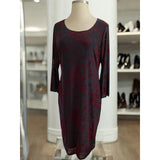 HAANI Wine Flocked Velvet Floral Print Bell Sleeve Hem