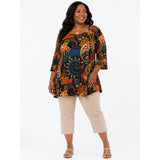 Plus Size Boho Paisley Tunic Top 2XL Fall Artsy Swing Blouse