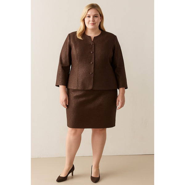 Leslie Fay Chocolate Brown Skirt Suit Set 2-Piece Plus Size Classic