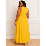 Emery Rose 4X Mustard Yellow Maxi Dress | Soft Stretch | Elastic Waist | Plus Size